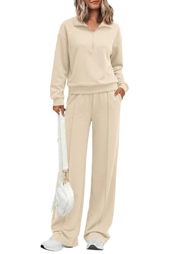 PRETTYGARDEN Women's Lounge Sets 2 Piece Outfits Sweatsuits - color: Apricot, size: Medium