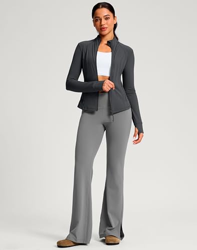 G Gradual Women's Workout Jackets Extended Waist Length Slim Full Zip 4 Pockets Athletic Jacket Spring Running Yoga Clothes - color: Dark Grey, size: Small