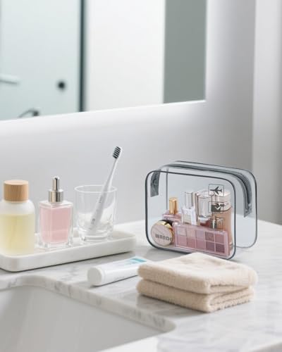 WANDF TSA Approved Toiletry Bag, 2 Pack Clear Makeup Bag - color: Grey, size: Pack of 2