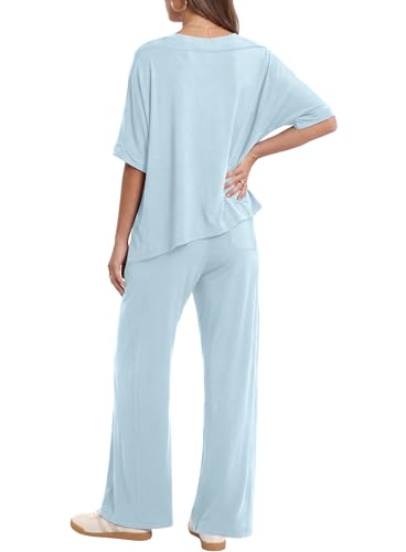 Darong Womens 2 Piece Matching Lounge Sets Travel Outfit Summer Tracksuit - color: Blue, size: Large