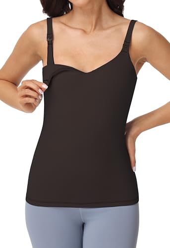 Foucome Nursing Tank Tops with Built in Bra - color: Brown, size: XX-Large