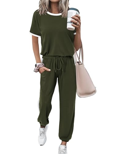 MASCOMODA Womens 2 Piece Outfits Summer Matching Lounge Sets Jogger Set - color: Army Green, size: Medium