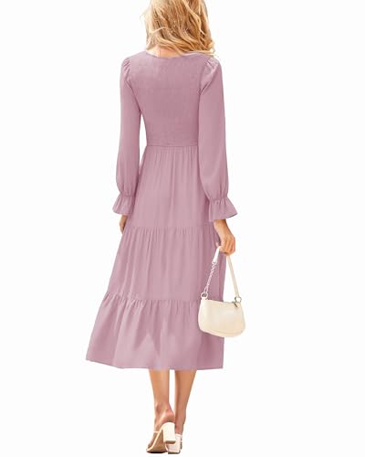 CzzzyL Women's Nursing Dress Smocked Bodice Ruched Midi with Pockets - color: Pink, size: Medium