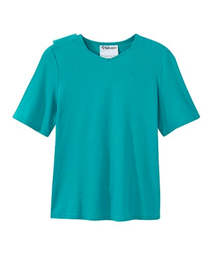 Silverts Women's Adaptive Open Back Top, Long Sleeve Dressing Shirt - color: True Teal, size: Small