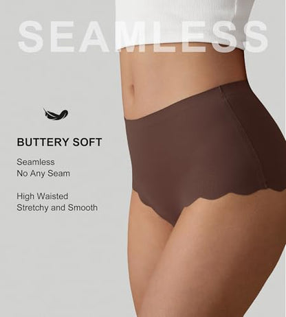 SHARICCA Seamless Underwear for Women Silk High Waisted Cheeky Panties Pack - color: Black/Dark Brown/Deep Brown/Light Beige/White, size: Medium