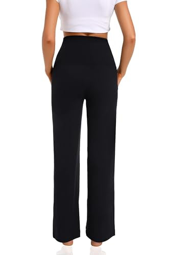 Foucome Women's Maternity Pants Wide Leg Pregnancy Work Pants - color: Black, size: Small
