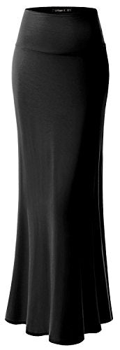 URBAN K Womens Basic Foldable High Waist Regular and Plus Size Maxi Skirts - color: Black, size: 3X-Large