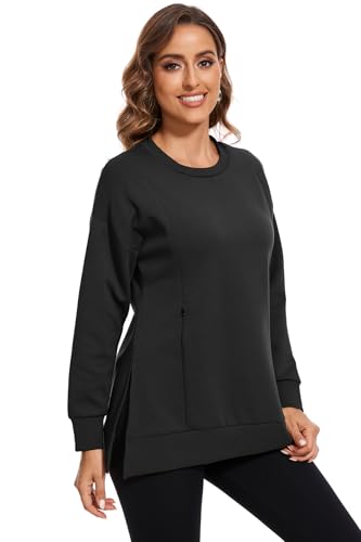 Smallshow Women's Nursing Sweatshirt Long Sleeve Breastfeeding Tops - color: Black, size: Large