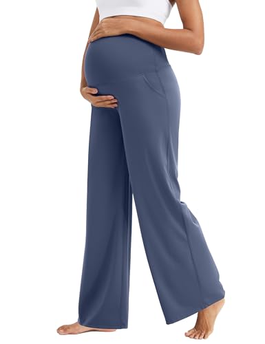 MathCat Maternity Pants Pregnancy Work Trousers Over the Belly - color: Navy Blue, size: X-Large