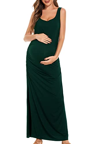 Smallshow Women's Split Long Maternity Dress - color: Deep Green, size: X-Large