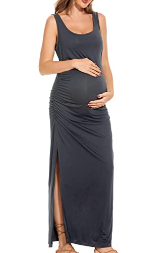 Smallshow Women's Split Long Maternity Dress - color: Dark Grey, size: Large