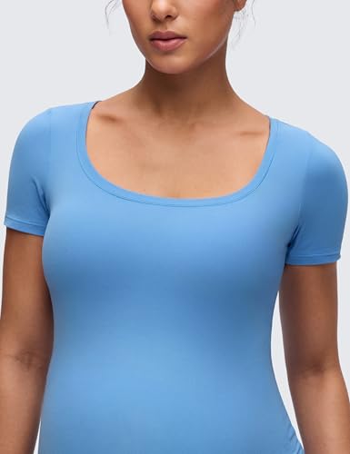 CRZ YOGA Maternity U Neck T-Shirt - color: Party Blue, size: Medium