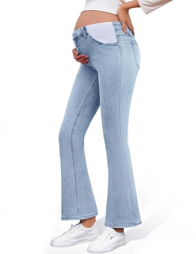 Women's Maternity Bootcut Jeans Pregnancy Jeans Flare Denim Pants - color: Light Blue, size: Small