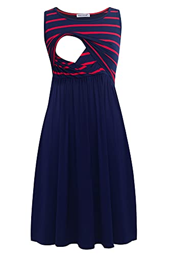 Smallshow Women's Sleeveless Nursing Dresses - color: Navy Wine Stripe-navy, size: XX-Large