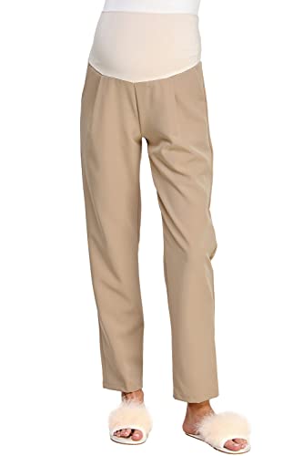 LaClef Women's Over The Belly Relaxed Fit Maternity Pants - color: Khaki, size: Small
