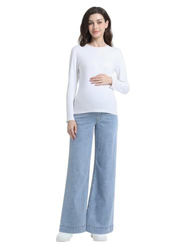 Maternity Jeans Wide Leg Loose Pregnancy Denim Pants - color: Light Blue, size: Small
