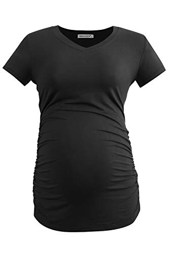 Smallshow Women's V Neck Maternity Clothes Tops Side Ruched Pregnancy T Shirt - color: Black/Deep Grey/Light Grey, size: Medium