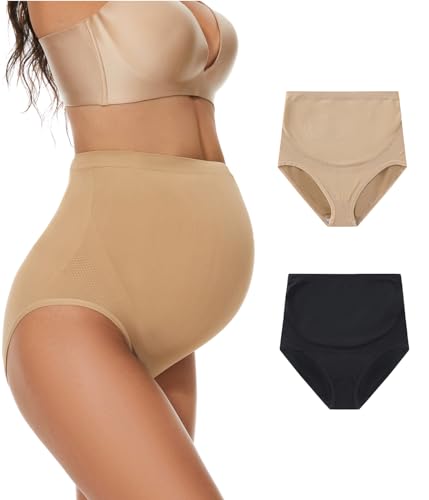 Maternity Underwear Over Bump, Seamless Maternity Support Panties, Plus Size, Multi Pack - color: 2 Pack. Nude + Black, size: 5X-Large