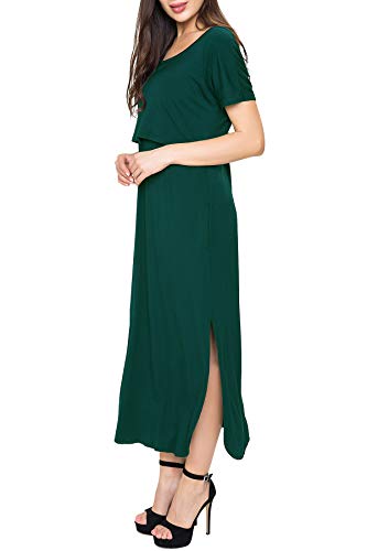 Smallshow Women's Maternity Nursing Dresses Split Long Dress for Breastfeeding - color: Deep Green, size: Small