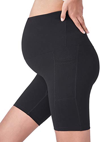 POSHDIVAH Maternity Biker Shorts Over the Belly with Pockets 5"/8" - color: 2pcs Black, size: Large