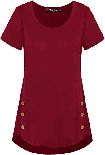 Quinee Women's Casual Button Side Nursing Tops Maternity Breastfeeding Tunic - color: Wine Red, size: Large