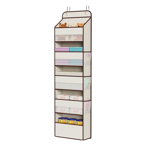 Univivi Fabric Over Door Hanging Organizer for Baby Nursery, Beige, 5-Shelf - color: Beige, size: 5 LAYER