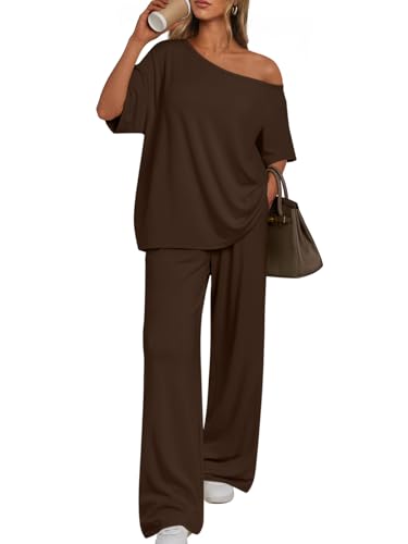 Trendy Queen Womens 2 Piece Lounge Sets Matching Comfy Outfits Clothing - color: Brown, size: Medium