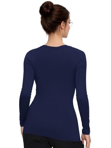 Underscrub Long Sleeve Women High Crew Neck Comfort Tee, Scrub Undershirt - color: Navy Blue, size: Medium