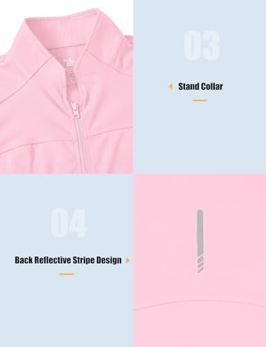 Gopune Women's Workout Athletic Jacket Lightweight Zip Up Yoga Slim Fit Tops with Pockets - color: Pink, size: Small