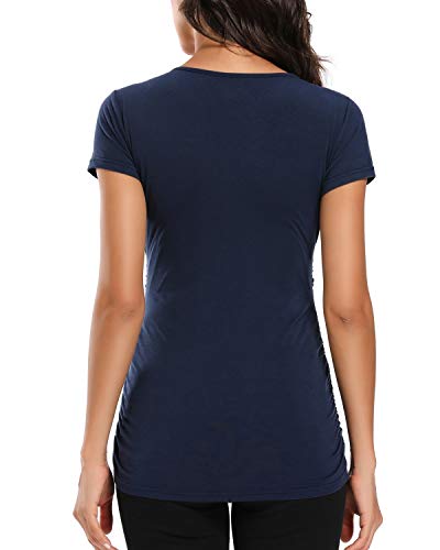 Glampunch Women's Maternity Nursing Tops Short Sleeve V Neck Breastfeeding Tee Shirts Pregnancy Tops - color: Navy, size: Medium
