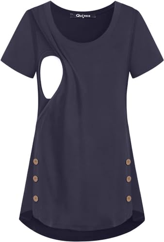 Quinee Women's Casual Button Side Nursing Tops Maternity Breastfeeding Tunic - color: Deep Blue, size: Large