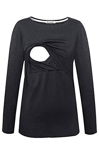 Smallshow Women's Maternity Nursing Tops Comfy Long Sleeve Breastfeeding T-Shirt - color: Black-deep Grey-light Grey(cotton), size: XX-Large