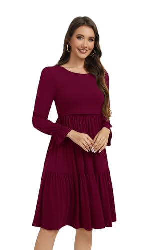 Smallshow Women's Ruffle Maternity Nursing Dress Long Sleeve - color: Maroon, size: Small