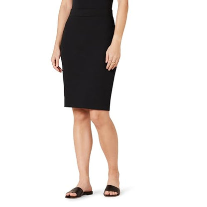 Amazon Essentials Women's Ponte Pull-On Fitted Pencil Skirt, Business Casual, Everyday Wear - color: Black, size: Large