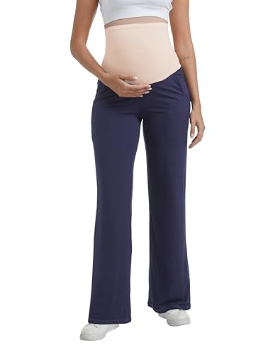 Women's Maternity Pants Wide Leg Trousers - color: 2 Pack Black/Navy, size: Large