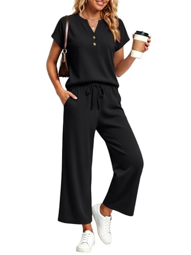 LILLUSORY Women's 2 Piece Lounge Travel Outfit - color: Black, size: Medium