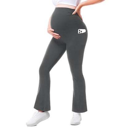 Walifrey Maternity Flared Leggings Yoga Pants - color: Dark Grey, size: X-Large