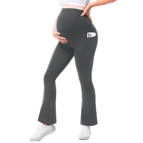 Walifrey Maternity Flared Leggings Yoga Pants - color: Dark Grey, size: Large