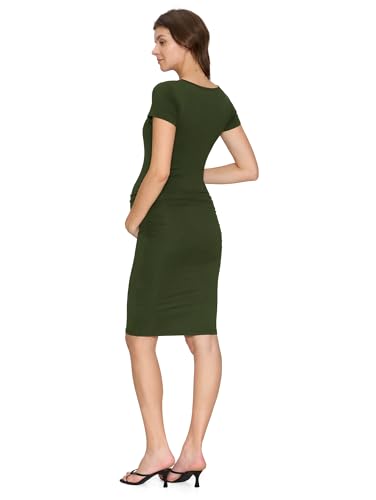 Women's Maternity Dress Short Sleeve Ruched Pregnancy Summer Dresses - color: Army Green, size: Large