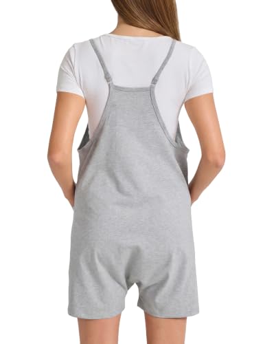 Cotton Blend Maternity Adjustable Strap Overall Shorts - color: Grey, size: Large