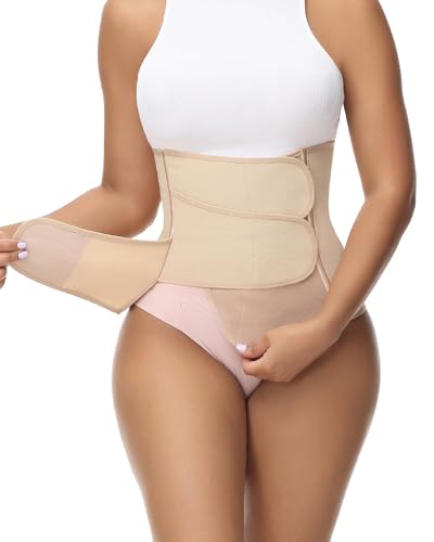 SHAPSHE Postpartum Belly Band Adjustable Wrap for Abdomen Compression - color: Tan 3 Velcro, size: Medium