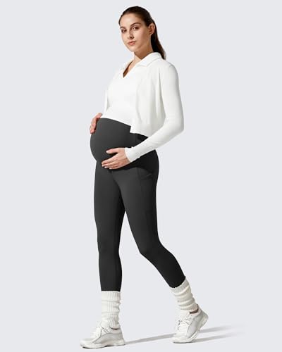 G4Free BareFeel Fleece Lined Maternity Leggings with Pockets Winter - color: Black, size: X-Small