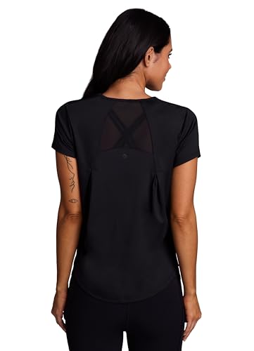 RBX Active Women's Workout Top with Mesh Panels, Breathable Quick Drying Gym Running T-Shirt, with Plus Sizes - color: Black, size: Medium