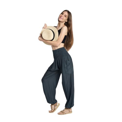 Tranquil Threads High-Waisted Boho Harem Yoga Pants for Women - color: Grey, size: Medium