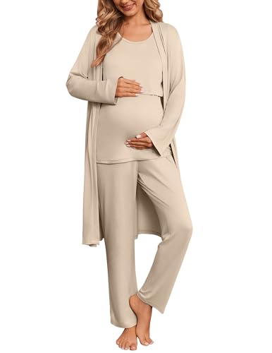 Maternity Sets Labor and Delivery Gown Postpartum Essentials Nursing Pajama - color: Champagne, size: Large