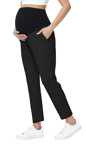 Maternity Pants Over Belly Pregnancy Casual Scrub Pant - color: Black, size: X-Large