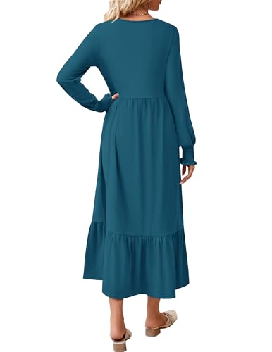 CzzzyL Women Nursing Dresses Crew Neck Fall Maternity Tiered with Pockets - color: Blue, size: Medium