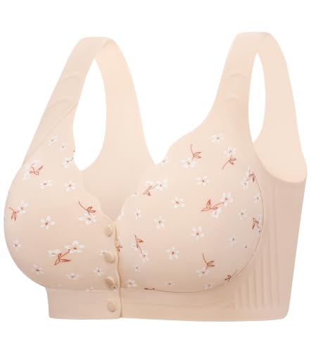Wireless Front Close Bras for Women, Jelly Post Surgery Push Up Bralettes - color: Beige, size: Medium