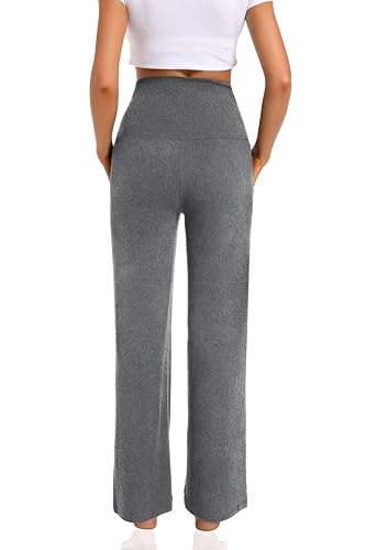 Foucome Women's Maternity Pants Wide Leg Pregnancy Work Pants - color: 2 Pack Black+melange Grey, size: Medium