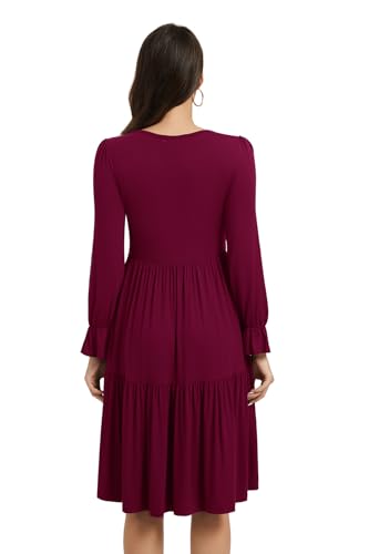 Smallshow Women's Ruffle Maternity Nursing Dress Long Sleeve - color: Maroon, size: Small